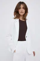 Sako s prímesou ľanu Emporio Armani biela farba, jednoradové, jednofarebné