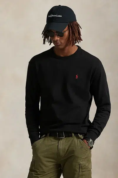 Bavlněné tričko s dlouhým rukávem Polo Ralph Lauren černá barva, 710970697