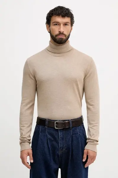 Svetr Lindbergh pánský, béžová barva, s golfem, 30-80094