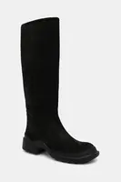 Nubukové kozačky Jeffrey Campbell FORTE dámské, černá barva, na plochém podpatku, JCD-347-4-03