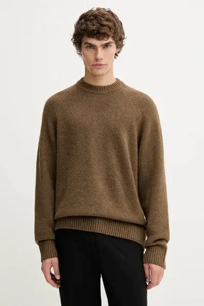 Svetr s příměsí vlny Les Deux Gilbert hnědá barva, 1000555