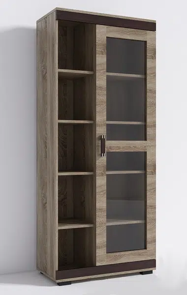 Vitrína P6 Barva korpusu: Wenge, Lišta: Šedá, Barva dvířek: Šedá