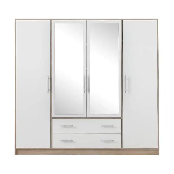 Šatní skříň Smart SR1 Dveře: Dub sonoma / Bílá, Varianta: Se zrcadlem