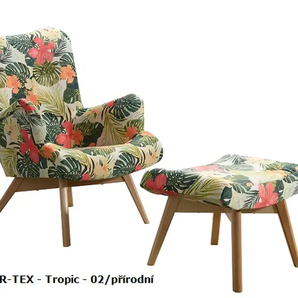 Křeslo Pik MIR-TEX Tropic 02 a podnožka Provedení: Křeslo + podnožka, Nožičky: Ořech, látka: MIR-TEX - tropik 02