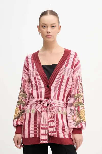 Bavlněný kardigan Barbour x Farm Rio dámský, růžová barva, LKN1717