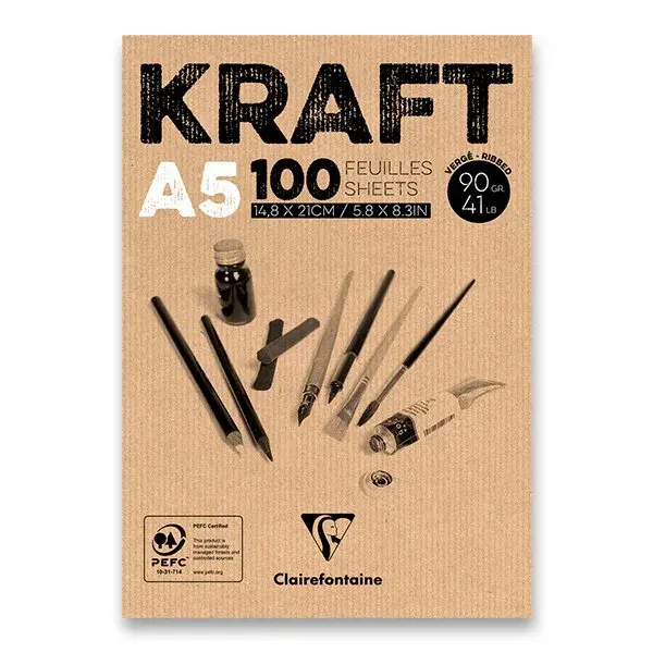 Blok Clairefontaine Brown Kraft - A5, 100 listů, 90 g