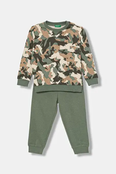 Dětská bavlněná tepláková souprava United Colors of Benetton 2-pack zelená barva, 3YWXGK00R