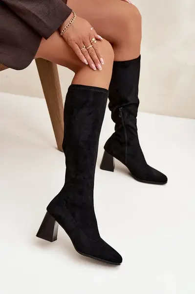 Boto Dámske čižmy na podpätku s prešívaním čierne Celandine