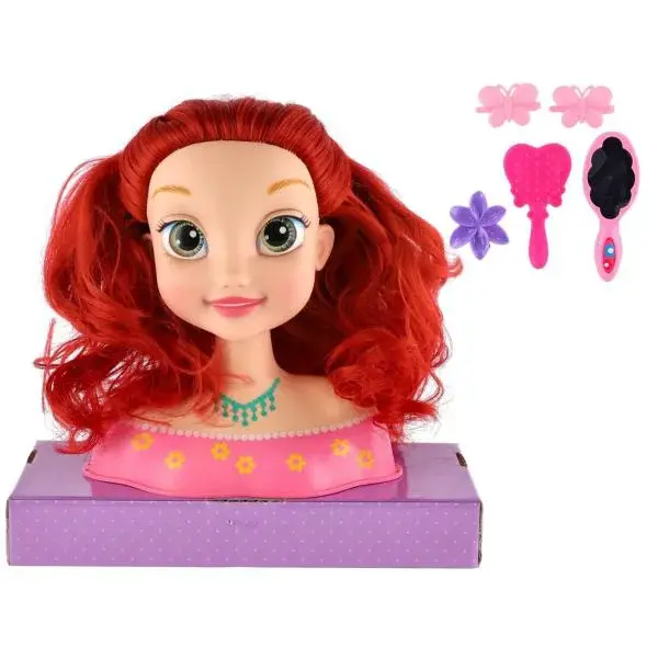 Česací hlava velká zrzavá s doplňky v krabici 22x24x11cm