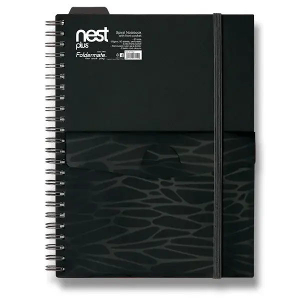 Spirálový blok s kapsou FolderMate Nest A5,80 listů, linkovaný - černý