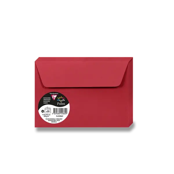 Barevná obálka Clairefontaine, C6, samolepicí, 20 ks - červená
