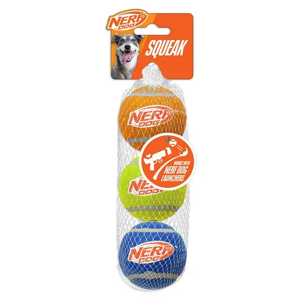 NERF DOG Hračka pro psy pískací tenisové míčky 6,5 cm 3 kusy