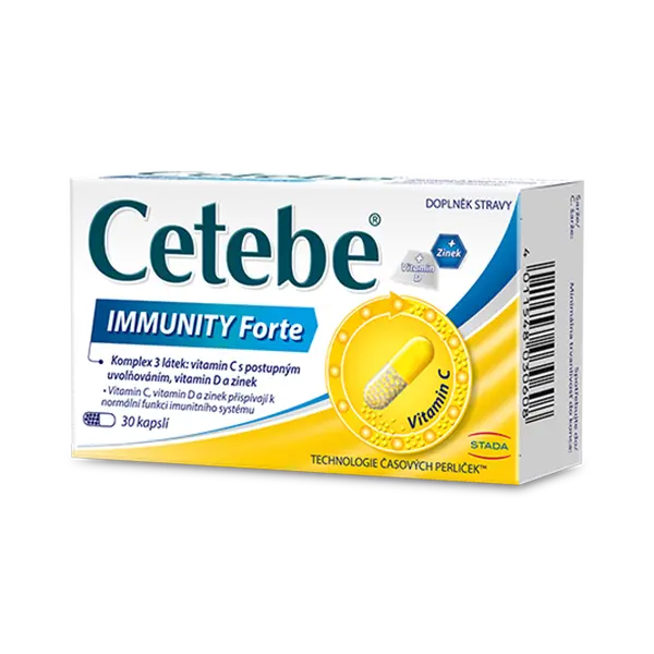Cetebe IMMUNITY Forte, vitamin C s postupným uvolňováním, vitamin D a zinek 30 kapslí