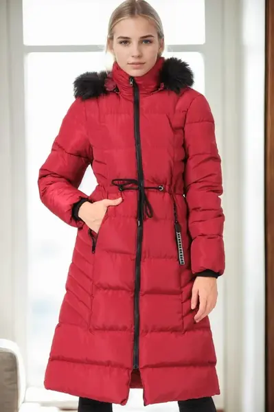 Z6758 DEWBERRY WOMEN'S COAT-PLAIN BURGUNDY