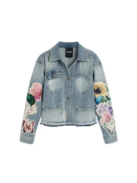 Desigual Prechodná bunda  modrá denim / zelená / ružová / biela