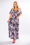 vzorované maxi šaty s obálkovým výstřihem a vázáním v pase