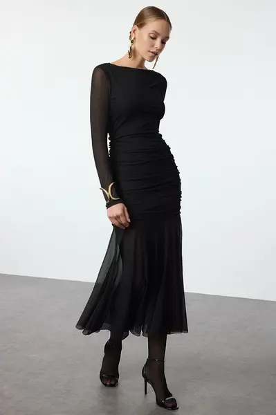 Trendyol Black Bodycon Tulle Knit Dress