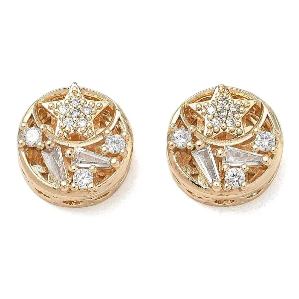 Brass Micro Pave Clear Cubic Zirconia Beads
