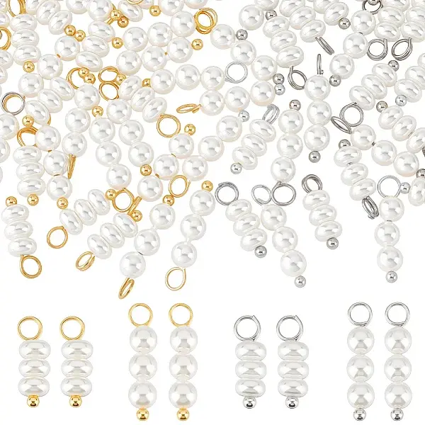 60Pcs 4 Styles Shell Pearl Beaded Pendants