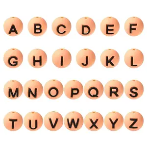 1 Set 26Pcs Orange Round with Letter Silicone Beads