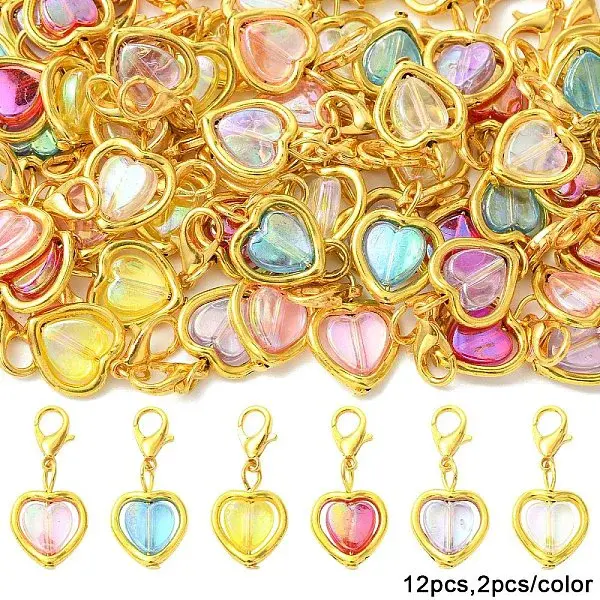 12Pcs 6 Colors Acrylic & Alloy Pendant Decorations