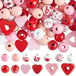 Valentine's Day Spray Painted Natural Wood Beads