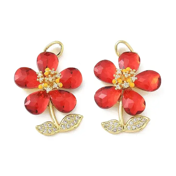 Brass Micro Pave Red Cubic Zirconia Pendants