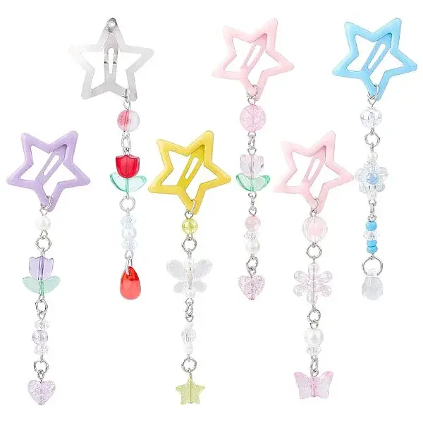 6Pcs 6 Colors Star Iron & Plastic Snap Hair Clips