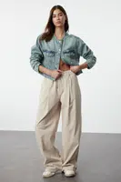 Trendyol Stone Waist Detail High Waist Extra Wide Leg Palazzo Jeans