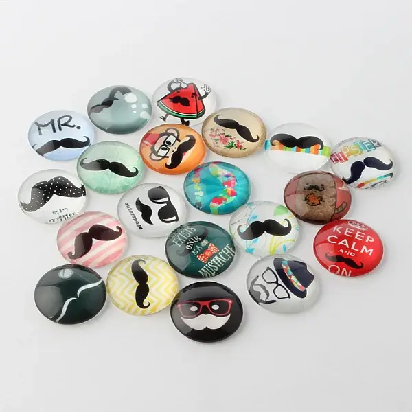 Moustache Printed Glass Cabochons