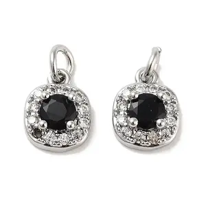 Square Brass Micro Pave Cubic Zirconia Charms