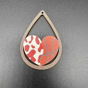 Sport Ball Theme Single Face Printed Wood Big Pendants