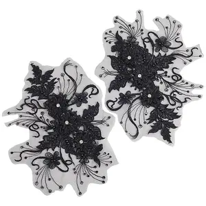 2Pcs Polyester Paillette Embroidered Cloth Sew on Patches