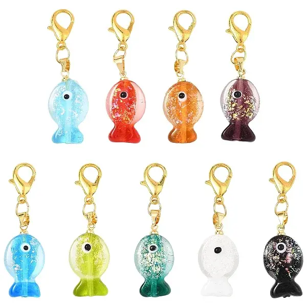 9Pcs Handmade Dichroic Foil Lampwork Pendant Decorations