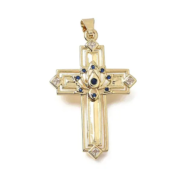Brass Micro Pave Blue Cubic Zirconia Pendants