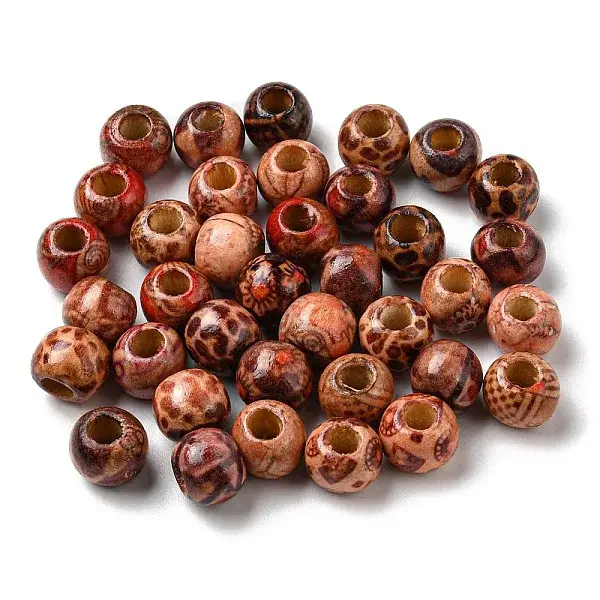 100Pcs Printed Wooden Dyed Beads