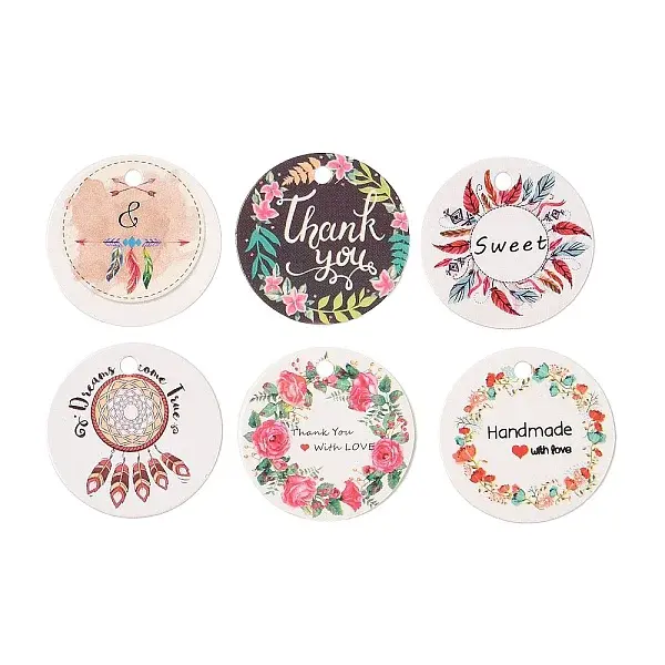 100Pcs Paper Flower Printed Gift Tags