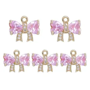 5Pcs Brass Micro Pave Cubic Zirconia Charms