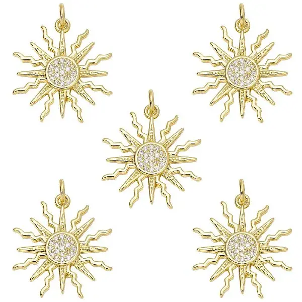 5Pcs Brass Micro Pave Clear Cubic Zirconia Pendants