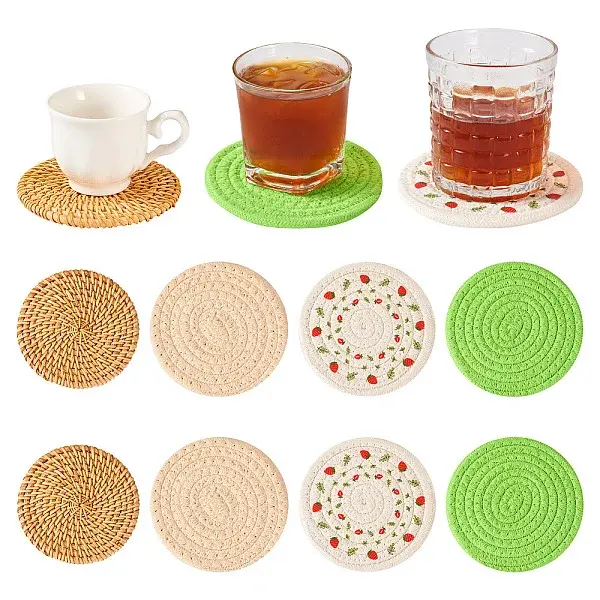 8Pcs 4 Styles Rattan & Cotton Mat