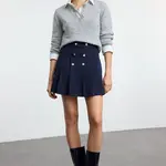 Trendyol Navy Blue Button Detail Pleated Weaving Skirt