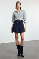 Trendyol Navy Blue Button Detail Pleated Weaving Skirt