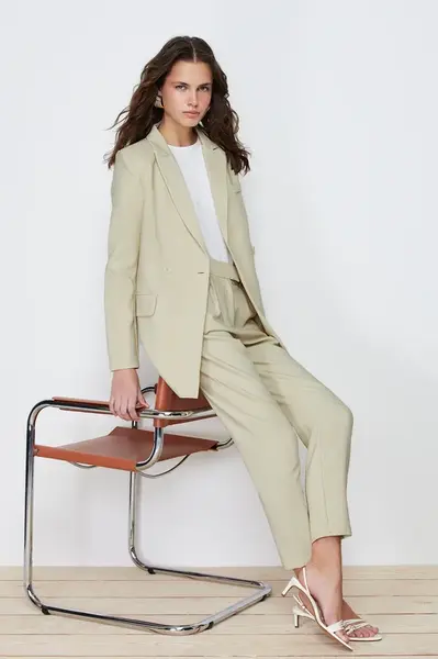 Trendyol Light Mint Blazer Jacket-Pants Woven Bottom-Top Set