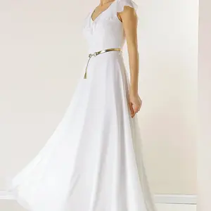 Šifónové šaty By Saygı s volánovým límcem, páskem v pase a podšívkou