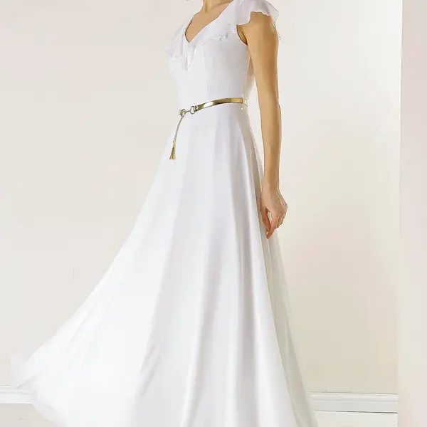 Šifónové šaty By Saygı s volánovým límcem, páskem v pase a podšívkou