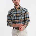 Ombre Men's checkered flannel shirt with pockets - gray-yellow