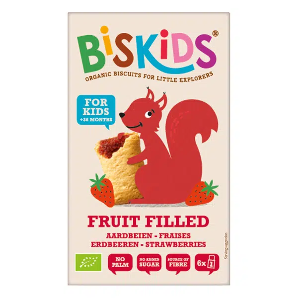 BELKORN BISkids BIO měkké dětské sušenky s jahodovým pyré bez přidaného cukru, 33% ovoce 120 g
