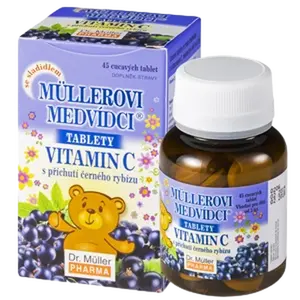 DR.MULLER Müllerovi medvídci s vitamín C s příchutí černý rybíz, cucavé tablety 45 pastilek