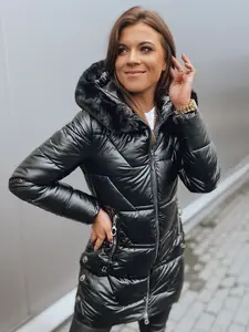 Čierna dámska prešívaná zimná bunda s kapucňou Dstreet