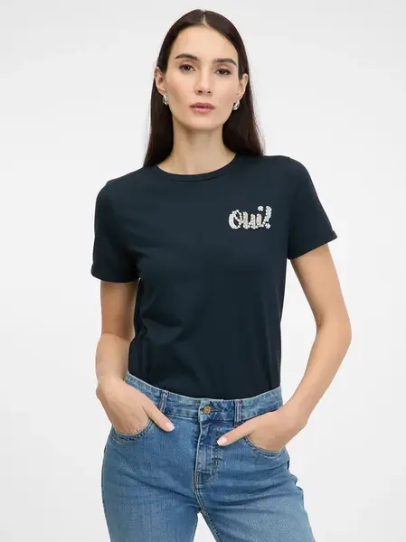 Dark blue women's short-sleeved T-shirt ORSAY - Women's